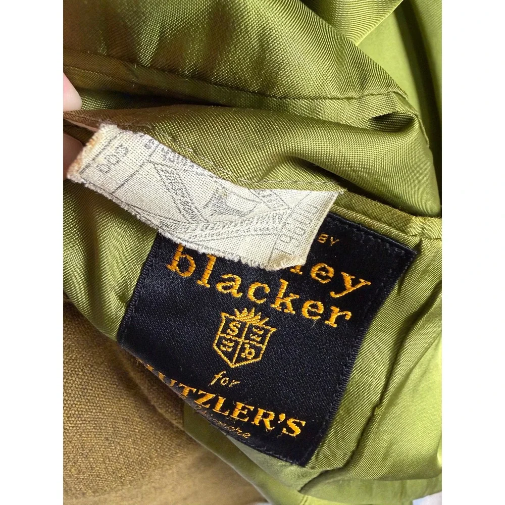 Vintage Stanley Blacker Hutzlers‎ Olive Green Hopsack Wool Blazer Gold 40R 60s